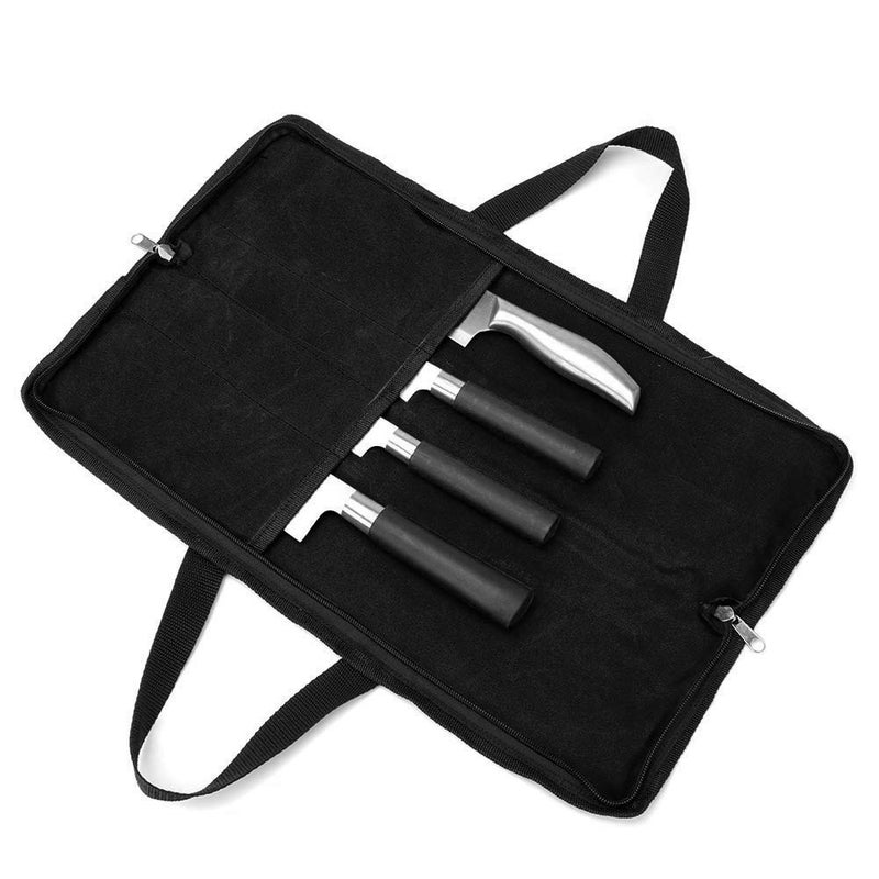 QEES Knife Roll,Heavy Duty Knife Bag,Waxed Canvas knife Case with 4 Slots for Knives & Kitchen Tools,Chef Knife Bag with Handle.Portable Knife Roll Bag for Stroage Home Traveling Camping.Case Knives Pouch - Image 1